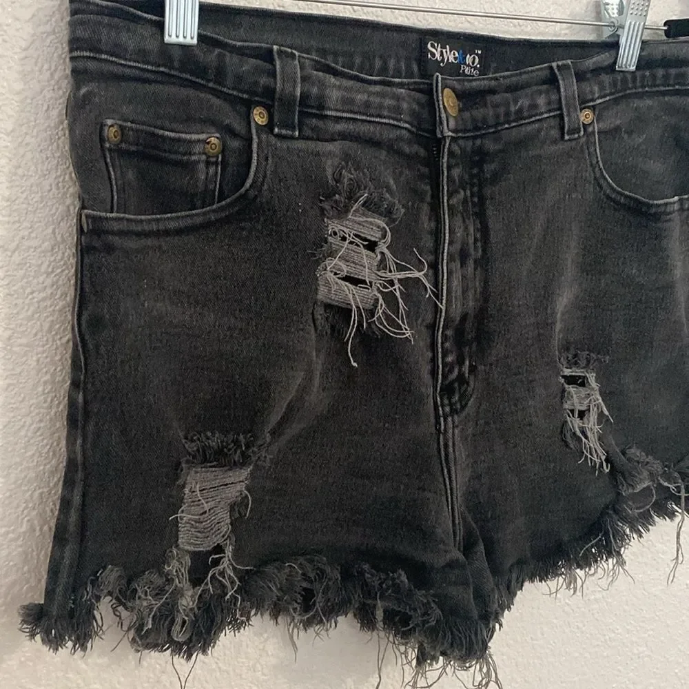 Style & co- black distressed high waisted jean shirt- Size 16P
